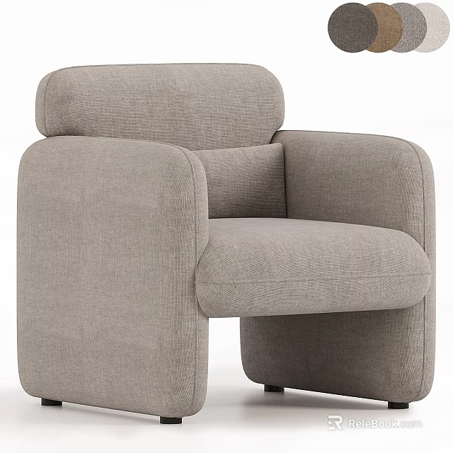 Modern Gray Fabric Accent Chair With Plush Armrests And Rounded Design 3d model 