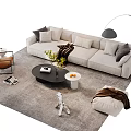 Beige Sofa Coffee Table Set with Gray Cushions Brown Accent Chair and Floor Lamp