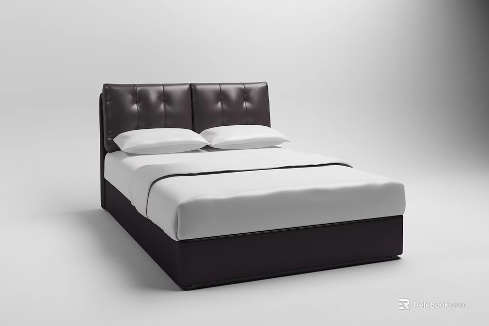 Modern Upholstered Leather Headboard Double Bed With White Mattress And Crisp Sheets 3d model
