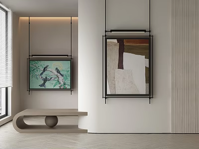 Abstract Painting Hanging on Wall in Minimalist Interior with Black Frame and Geometric Color Blocks 3d model