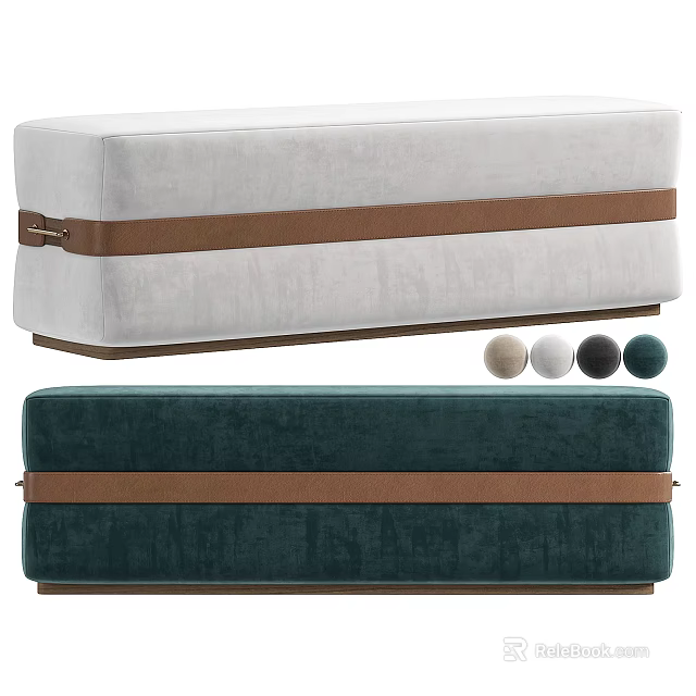 Modern Velvet Sofa Bench With Brown Strap Detail And Multiple Color Options 3d model 