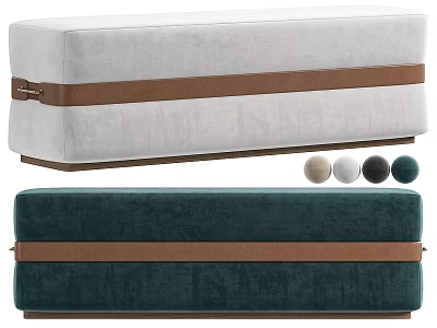 Modern Velvet Sofa Bench With Brown Strap Detail And Multiple Color Options 3d model