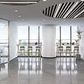 Modern Lounge Area with PINGAN Sign Green Plants and Bright Windows