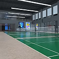 Indoor Badminton Court With Green Floor And White Lines In Sports Gymnasium 3d model