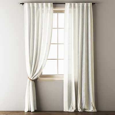 White Curtains With Dotted Patterns For Window Pane Interior With Tieback 3d model