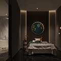 Modern SPA Sauna Interior Design With Massage Bed Round Decor And Ambient Lighting