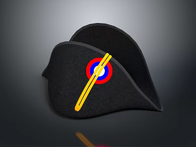 Stylish Black Hat With Red White Blue Target Pattern And Yellow Strap 3d model