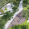 Modern Garden Landscape Featuring Green Lawn Curved Pathways Circular Structure And Surrounding Trees