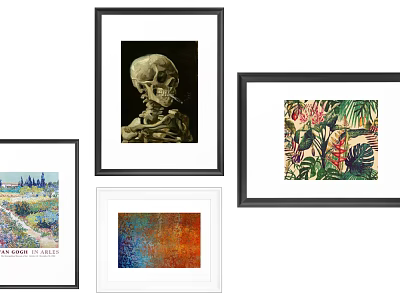 Assorted Framed Wall Artworks With Skeleton Tropical Plants Landscape And Abstract Paintings 3d model
