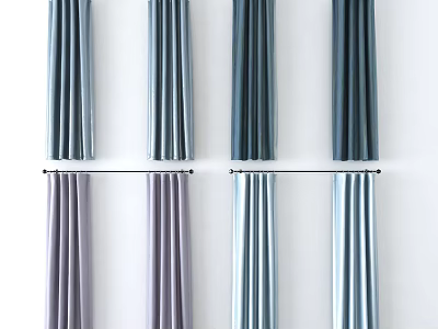 Elegant Long Curtains in Multiple Colors Hanging on Rods Against White Wall 3d model