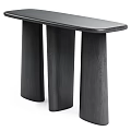Modern Console Table With Wooden Tabletop And Black Support Pillars 3d model