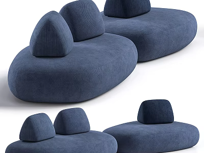 Blue Modern Multi Seat Sofa With Plush Cushions And Curved Design 3d model
