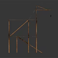 Wooden Building Model with Two Story Structure Construction Crane and Staircase