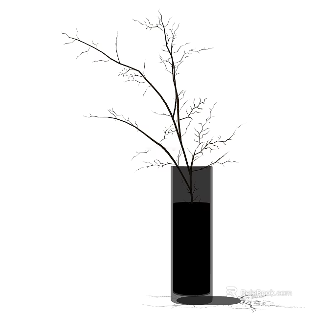 Tall Black Vase With Bare Branches For Modern Minimalist Home Decor 3d model 