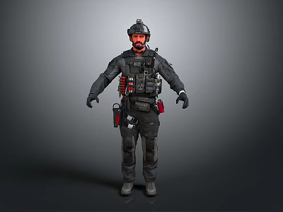 Man In Full Tactical Gear Standing With Helmet And Protective Equipment 3d model