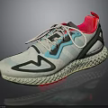 White Blue Black Red Sneakers With Geometric Patterns Textured Sole And Red Lining