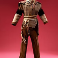 Brown Outfit With Black Sleeves Waist Belt And Tassels On Red Background