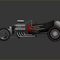 Vintage Hot Rod Car Featuring Exposed Engine Red Black Body And Brown Seat