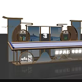 Chinese Style Photo Check In Spot With Blue Booth Traditional Roof And Mountain Patterns
