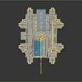 Industrial Building With Yellow Mechanical Arms Blue Main Structure And Platform Machinery Design