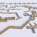 Wooden Road Facilities With Various Pathway Crossings And Circular Platforms 3d model