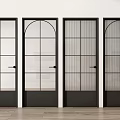 Modern Interior Black Framed Hinged Doors With Arch Top And Grid Glass Panels