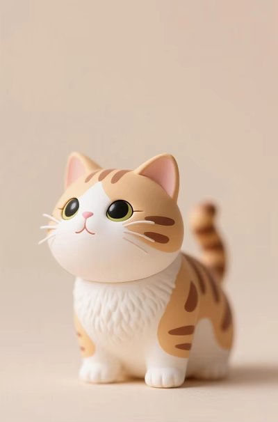 Adorable Brown And White Cat Doll With Big Eyes Upright Ears And Cute Expression 3d model