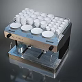 Modern Stainless Steel Coffee Machine With Multiple White Cups On Top 3d model