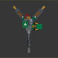 Green Mechanical Automatic Turret Weapon With Tripod Barrel Warning Stripes And Red Indicator Light 3d model