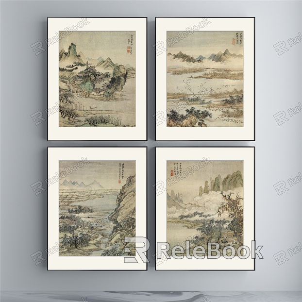 Chinese Landscape Painting Brown Hallway Water Landscape Decoration Painting model