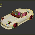 White Modified Sports Car With Pink Interior And Purple Custom Wheels