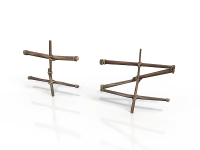 Two Artistic Handmade Crossed Wooden Stick Decorative Sculptures in Minimalist Style 3d model