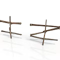 Two Artistic Handmade Crossed Wooden Stick Decorative Sculptures in Minimalist Style