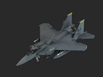 Gray Military Fighter Jet With Tail Number 51 And Mounted Weapons 3d model