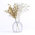 Transparent Glass Vase With White Decorative Flowers And Golden Foliage For Interior Decoration