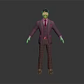 3D Character Model Wearing Gray Suit Red Tie And White Gloves