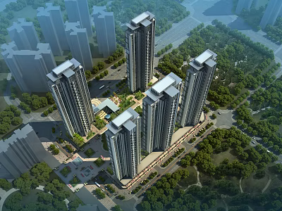 Modern High Rise Residential Towers With Green Surroundings And Landscaped Areas 3d model