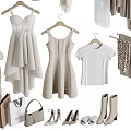 Stylish Neutral Tones Clothes Collection With Dresses T Shirts Coats Hats Bags And Suitcases