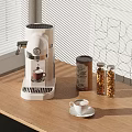 Elegant Kitchen Coffee Machine On Wooden Table With Coffee Cup Bean Canisters And Decorative Art