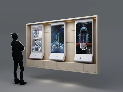 Person Standing In Front Of Three Side By Side Tech Product Display Screens 3d model