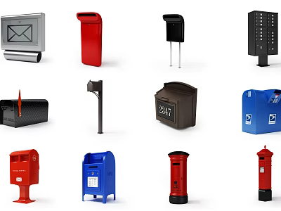 Public Facilities Featuring Various Colored Mailboxes With Different Designs And Styles 3d model