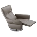 Modern Single Sofa with Leather Upholstery Reclining Footrest and Round Base