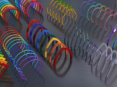 Colorful Modern Door Arch Arrangements With Glossy Surfaces And Reflective Details 3d model