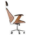 Modern Office Chair With Black Leather Seat Wooden Armrests Adjustable Headrest And Chrome Metal Base
