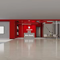 Modern Storefront Reception Desk for Nine Beds with Red Accents and Lobby Area