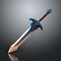 Fantasy Sword With Metallic Blade Red Hilt And Blue Decorative Design