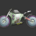 Futuristic Concept Motorcycle With Colorful Blue Pink Rims And Character Graphic Design