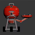 Red Portable Outdoor Grill With Wheel And Side Trays For Barbecue Use