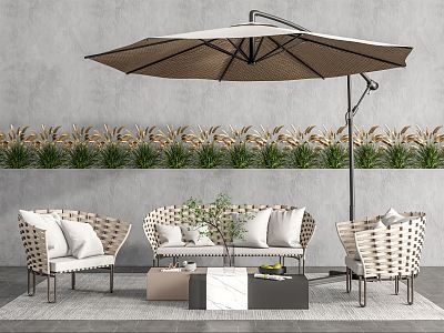 Modern Outdoor Sofa Rattan Outdoor Sofa Coffee Table Combination Sunshade Green Planting 3d model