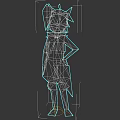 Low Poly Game Movie Character with Brown Hair Animal Ears Dark Top White Shorts